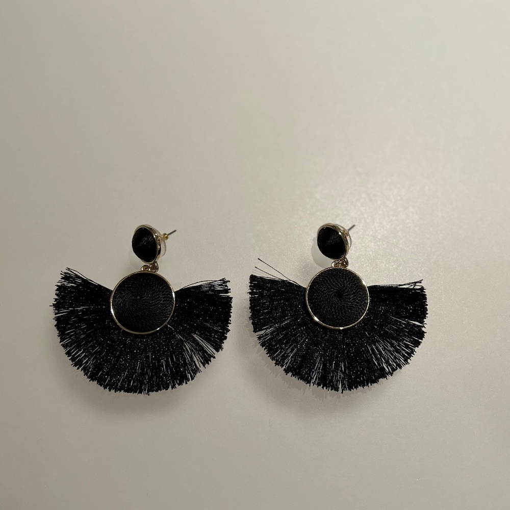 BaubleBar Marinella Black Fringe Earrings